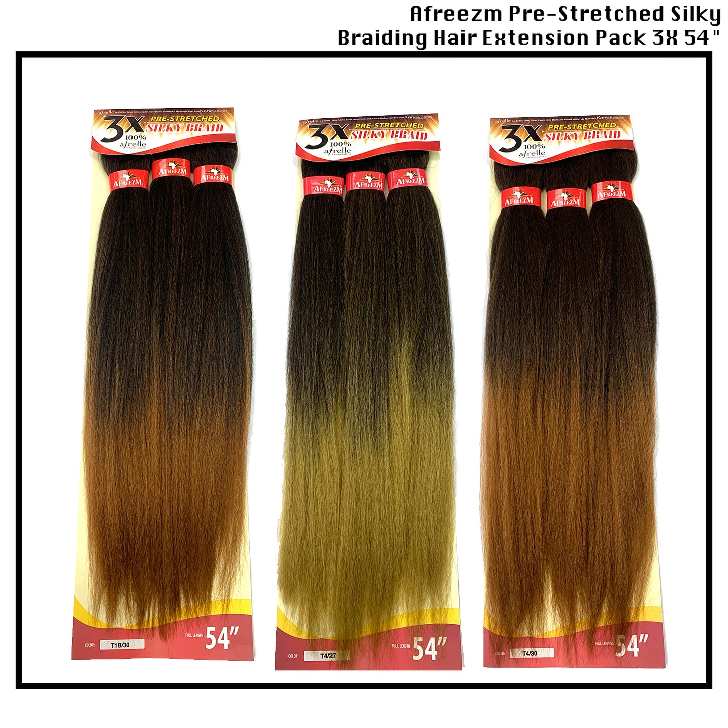 Afreezm Pre-Stretched Silky Braiding Hair Extension Pack 3X 54" blondes highlights ombre