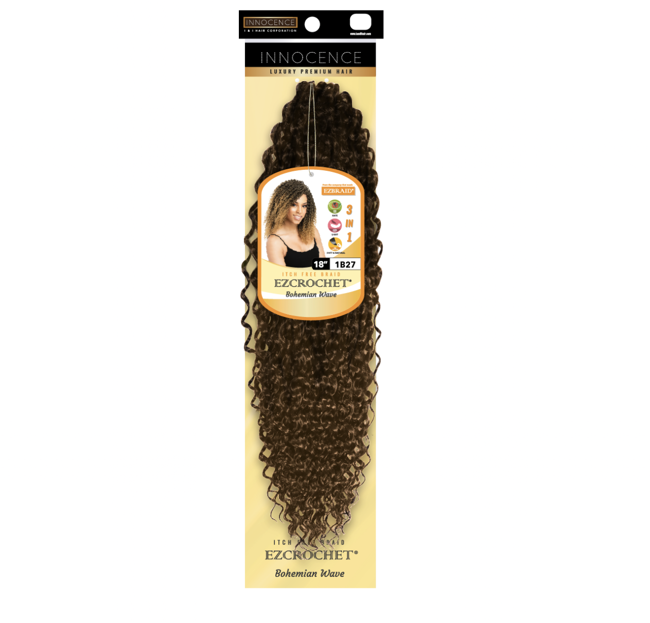 EZ Braid Innocence I&I Bohemian Wave Crochet Hair 18" color 27