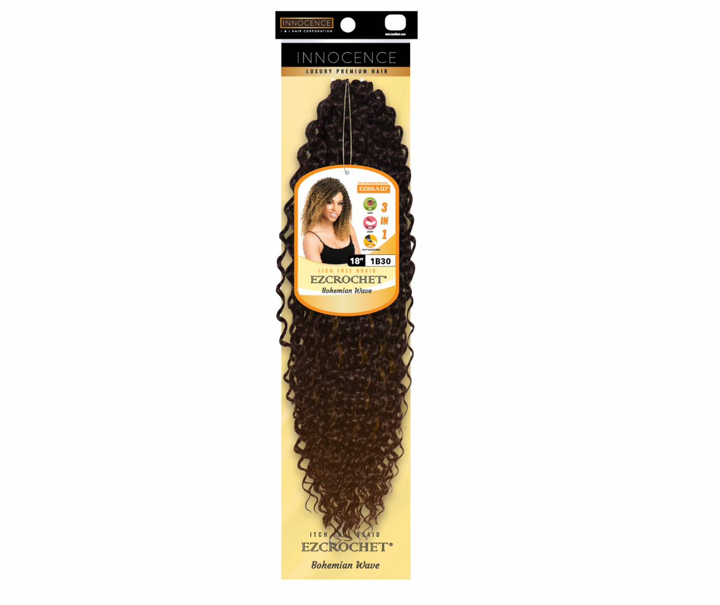 EZ Braid Innocence I&I Bohemian Wave Crochet Hair 18" color brown ombre 30