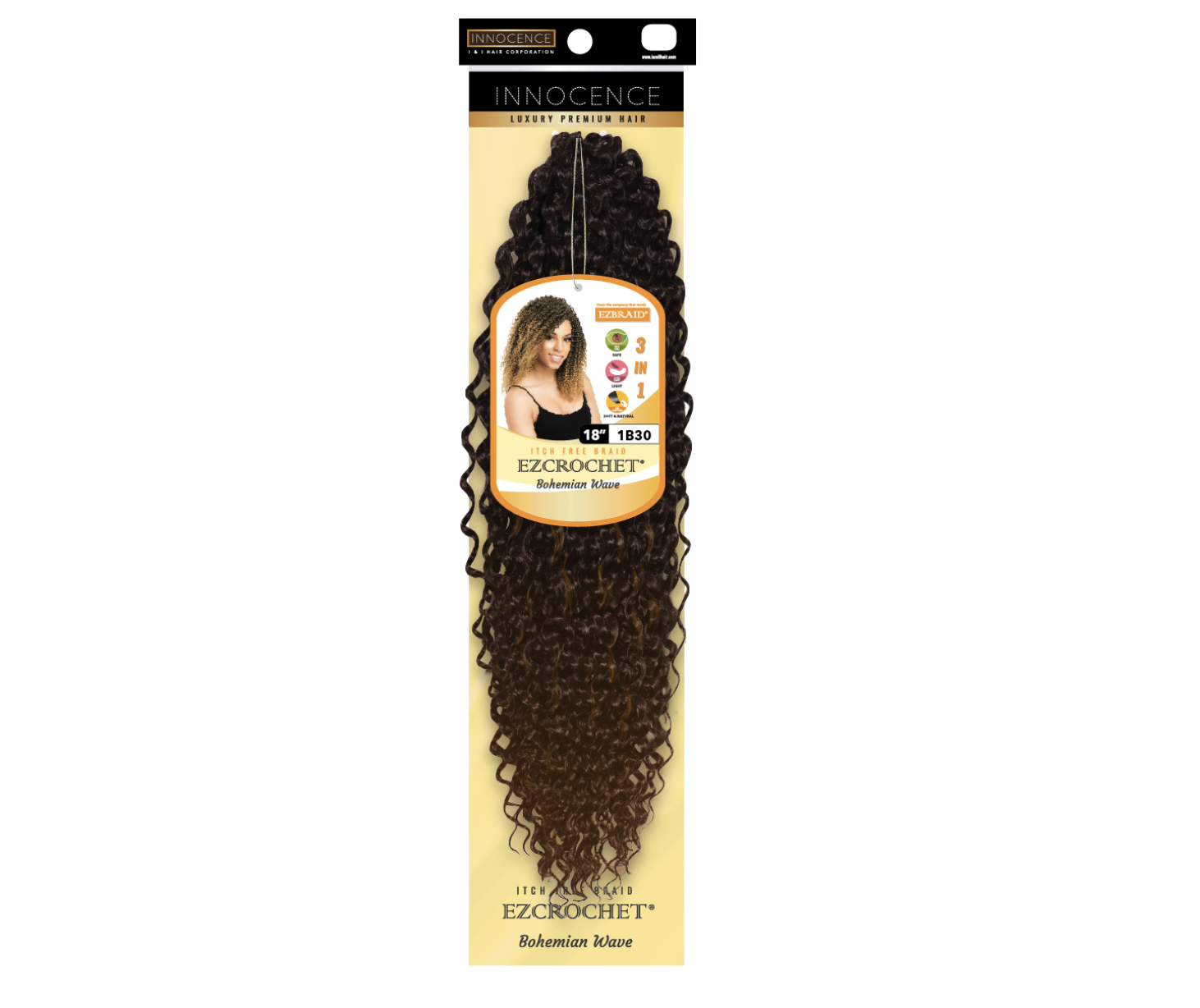EZ Braid Innocence I&I Bohemian Wave Crochet Hair 18" color brown ombre 30