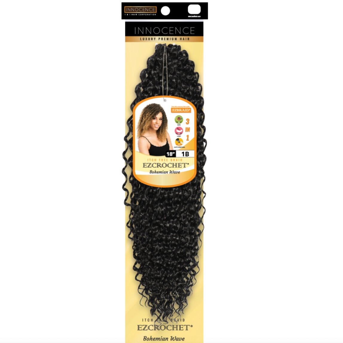 EZ Braid Innocence I&I Bohemian Wave Crochet Hair 18" color 1B