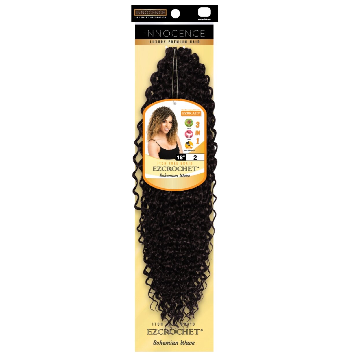 EZ Braid Innocence I&I Bohemian Wave Crochet Hair 18" color 2