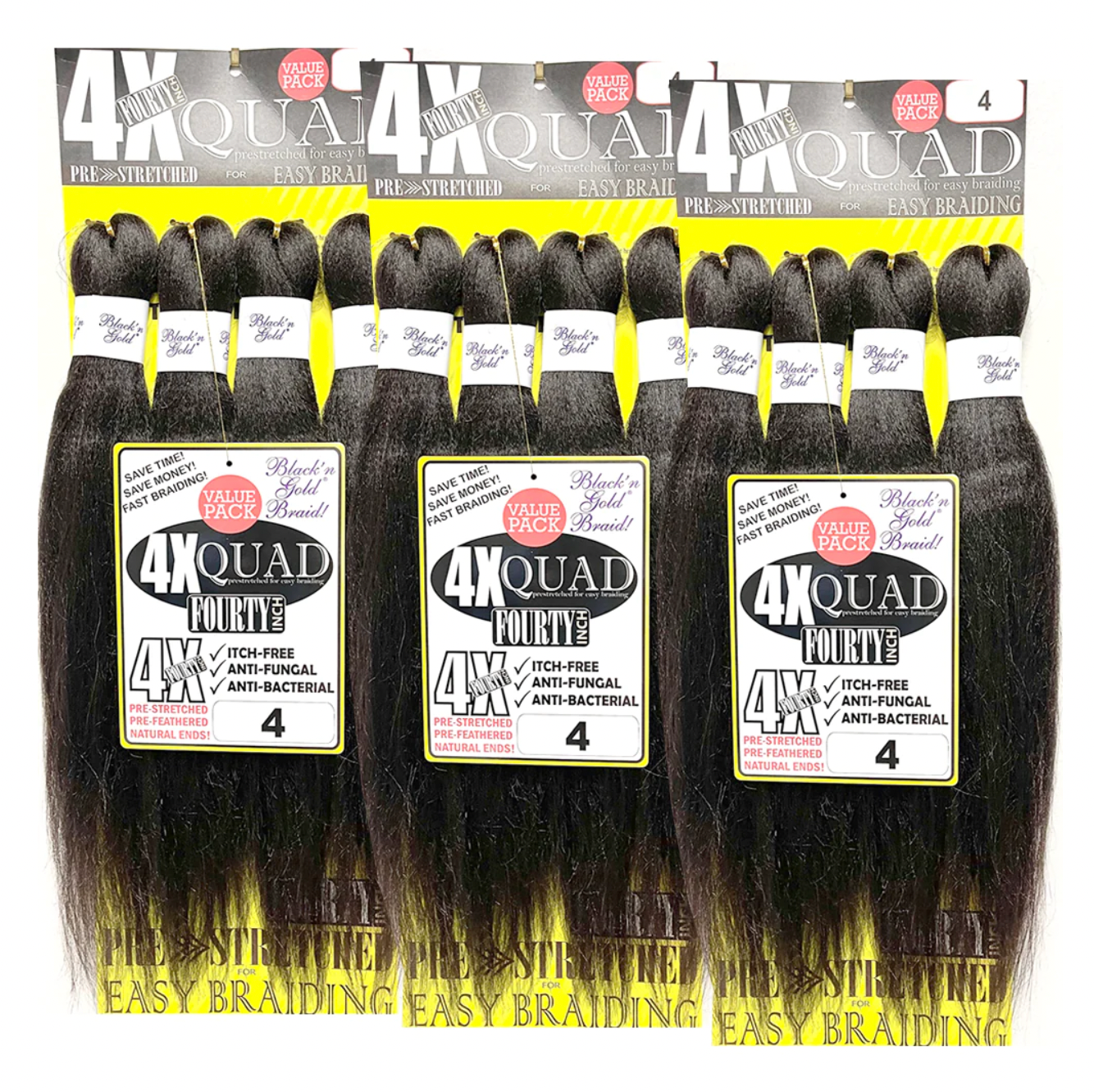 Black N Gold 4X Quad Pre Stretched Braiding Hair 40" brown