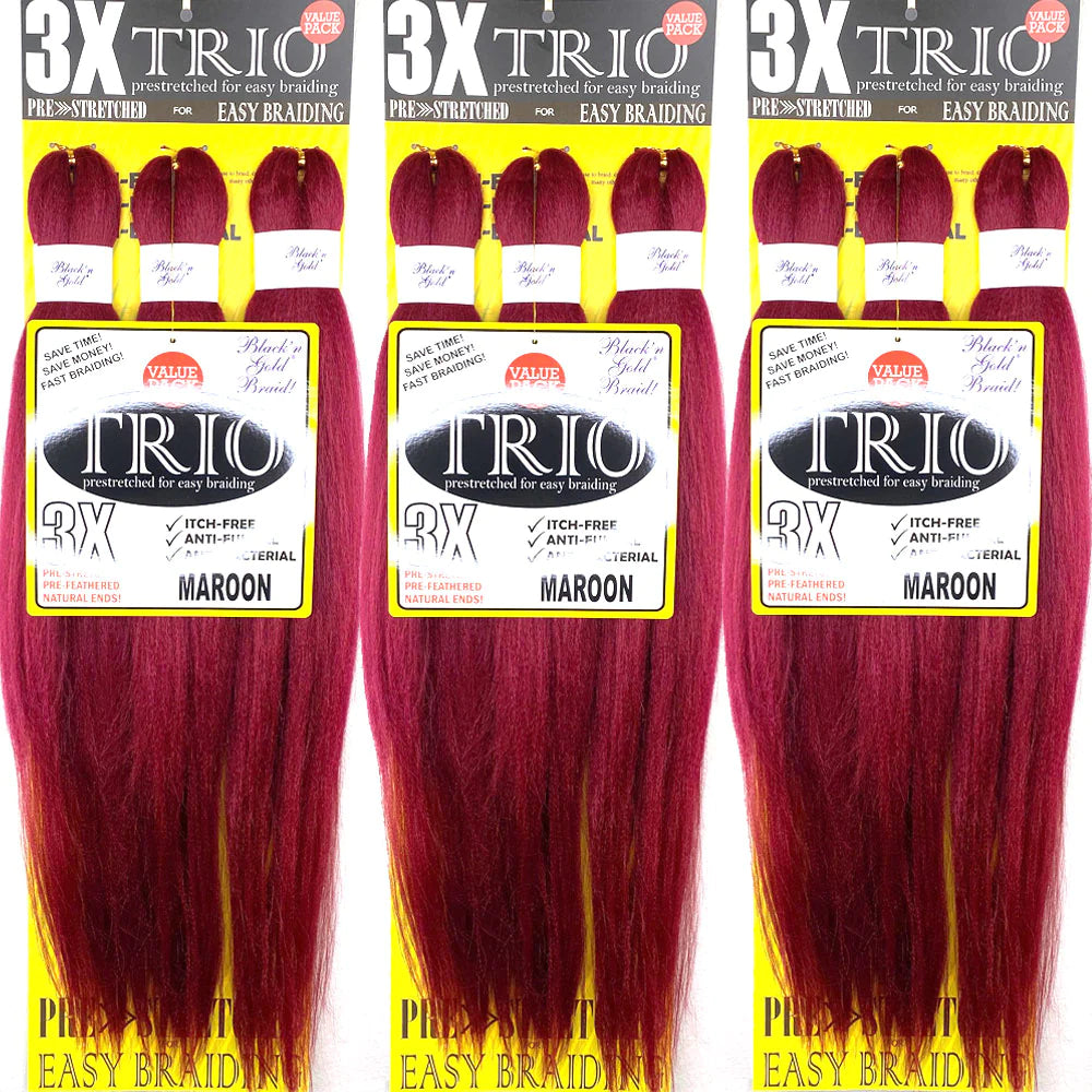 Black N Gold 3X Trio Pre Stretched Braiding Hair 56" red