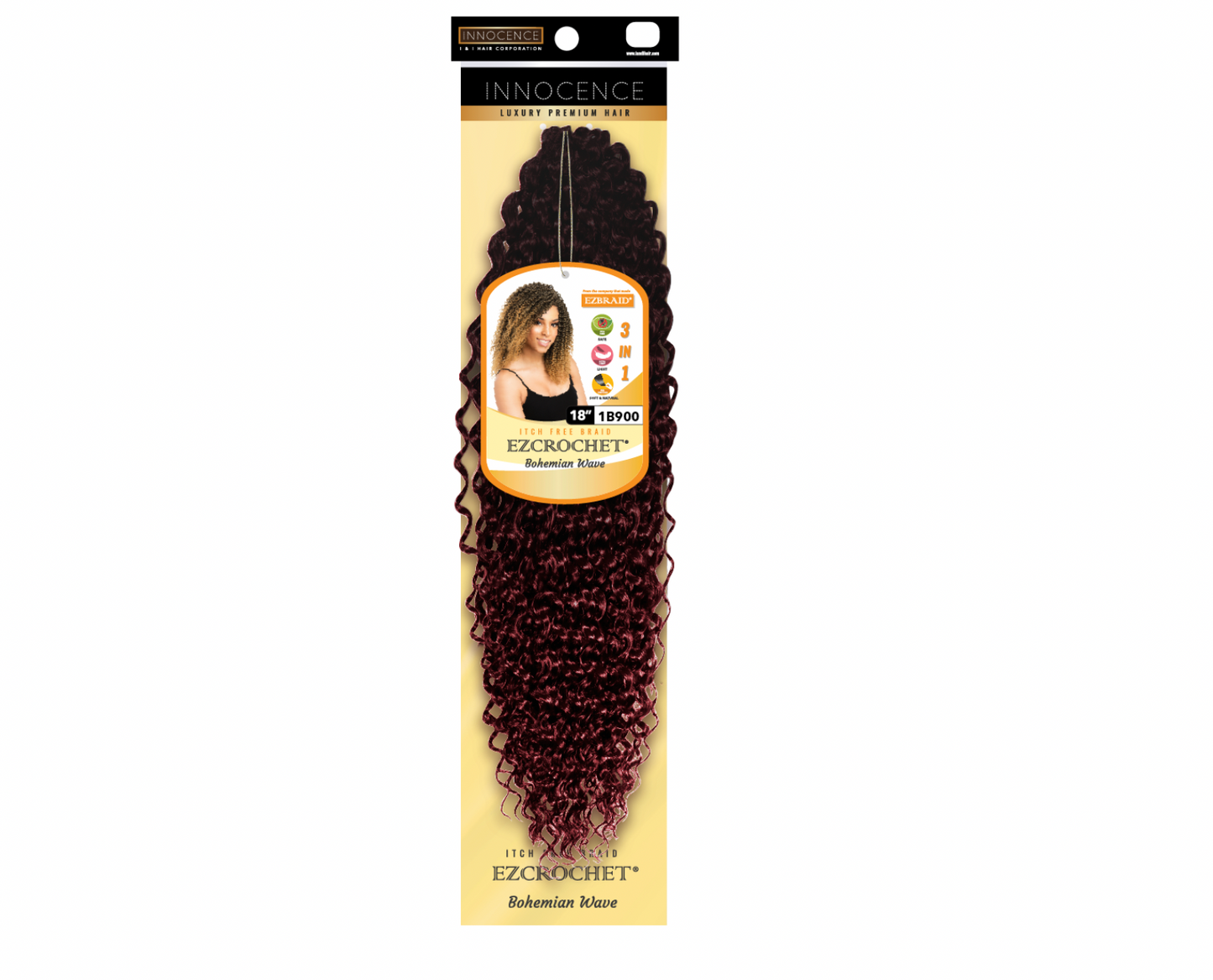 EZ Braid Innocence I&I Bohemian Wave Crochet Hair 18" color 900 red