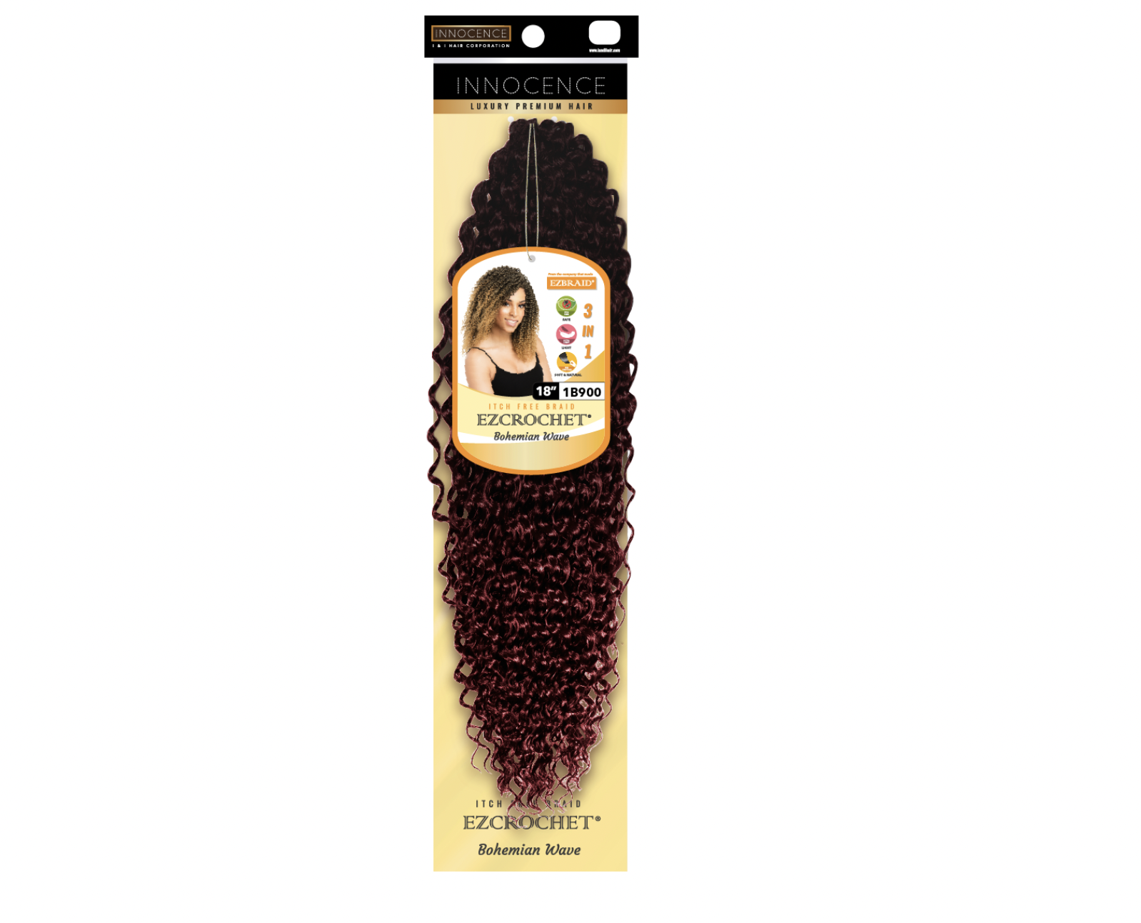 EZ Braid Innocence I&I Bohemian Wave Crochet Hair 18" color 900 red