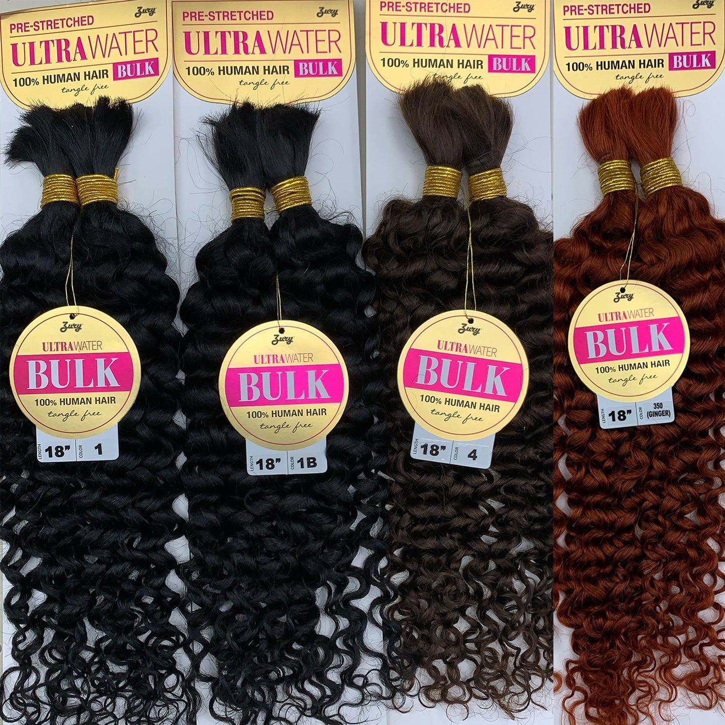 Zury 100% Human Braiding Hair Pre Stretched Ultra Water Wave Bulk 18" colors