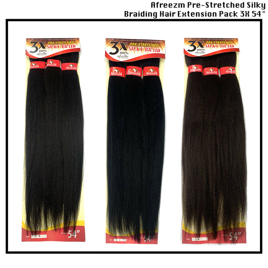 Afreezm Pre-Stretched Silky Braiding Hair Extension Pack 3X 54" Natural Colors