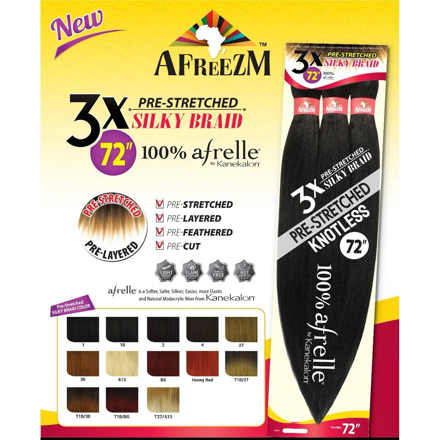 Afreezm 3X Pre-Stretched Silky Braiding Hair Extension 72"