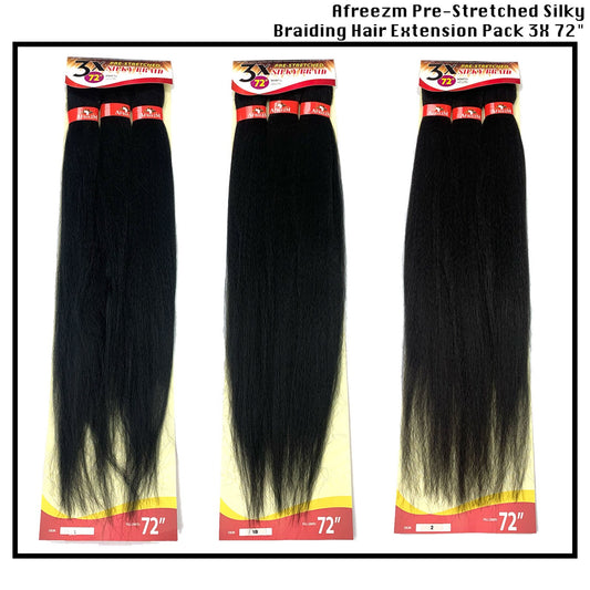 Afreezm 3X Pre-Stretched Silky Braiding Hair Extension 72" Colors 1 1B and 2