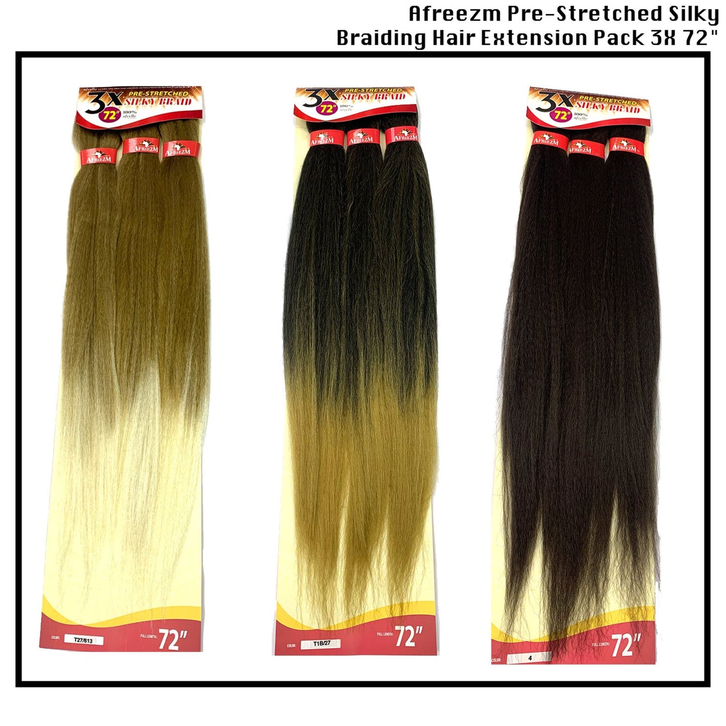 Afreezm 3X Pre-Stretched Silky Braiding Hair Extension 72" Color T1B/613 T1B/27 4