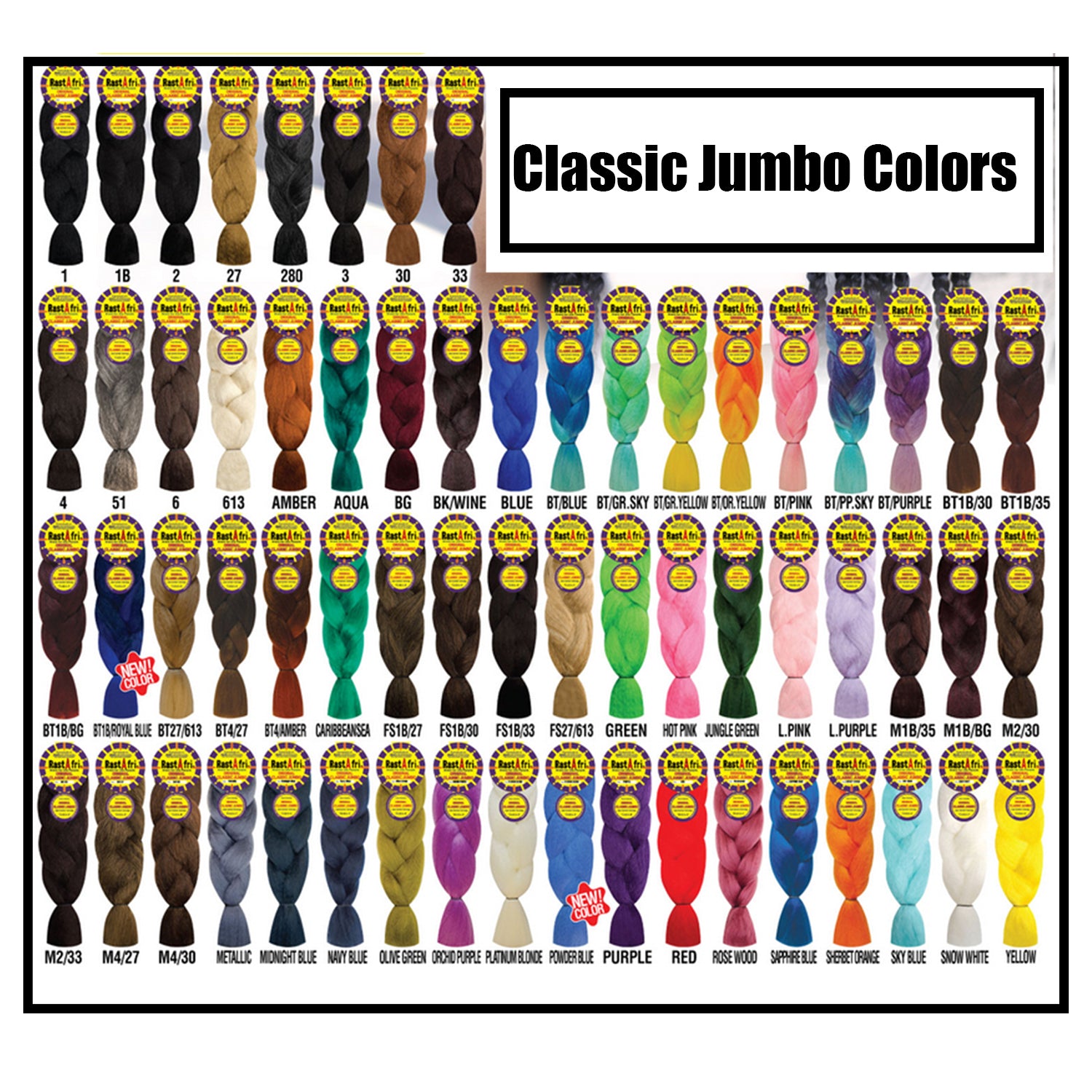 RastAfri Classic Jumbo Braiding Hair color chart