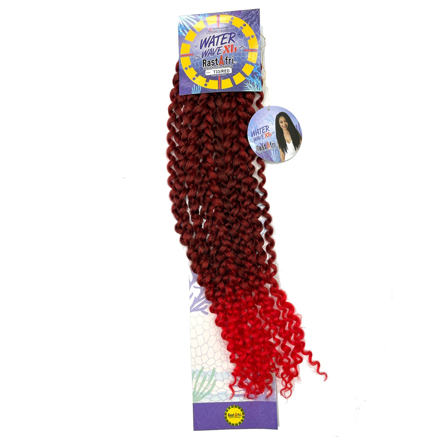 RastAfri Water Wave Crochet Braiding Hair XL color t1b red